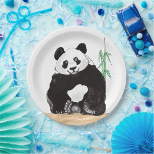 Assiettes En Carton Plaques de Panda Joyeuses, Plaque de papier rond d