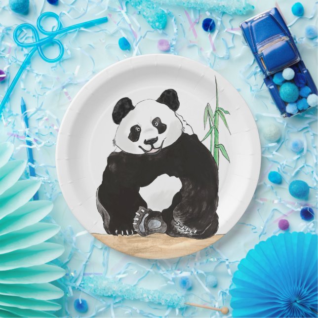 Assiettes En Carton Plaques de Panda Joyeuses, Plaque de papier rond d (Fête)