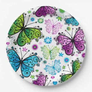Assiettes En Carton Plaques de papier à fleurs et papillons