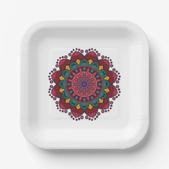 Assiettes En Carton Plaques de papier à fleurs Mandala (Recto)