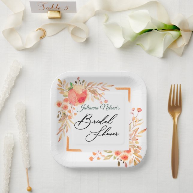 Assiettes En Carton Plaques de papier à fleurs orange (Mariage)