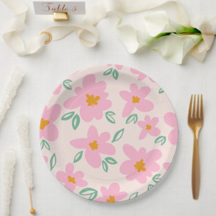 Assiettes En Carton Plaques de papier à fleurs roses mignonnes