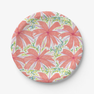 Assiettes En Carton Plaques de papier à fleurs tropicales ensoleillé