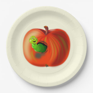 Assiettes En Carton Plaques de papier amusantes avec ver heureux dans 