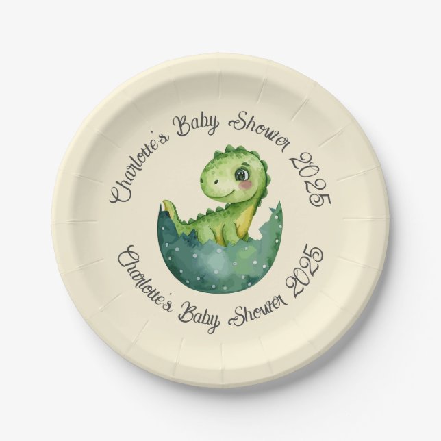 Assiettes En Carton Plaques de papier Baby shower Baby Dino (Devant)