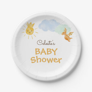 Assiettes En Carton Plaques de papier Baby shower blanc Dinosaure mode
