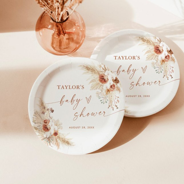 Assiettes En Carton Plaques de papier Baby shower Boho | Floral modern (Créateur téléchargé)