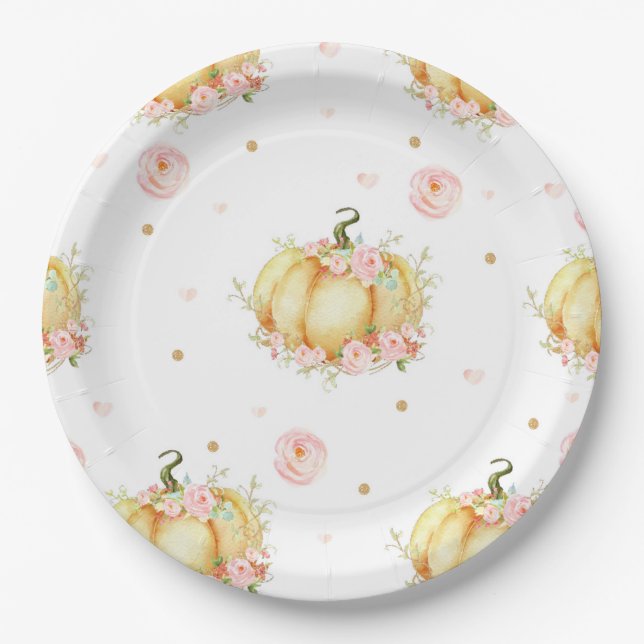 Assiettes En Carton Plaques de papier Baby shower citrouille d'anniver (Devant)