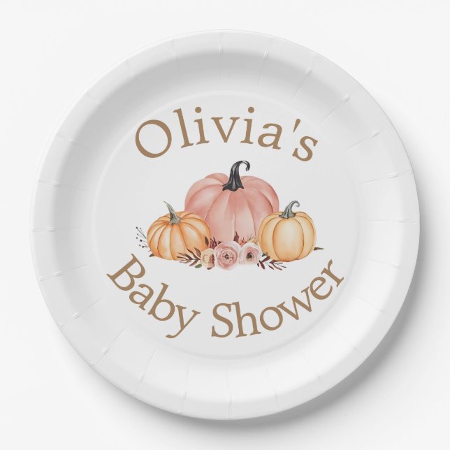 Assiettes En Carton Plaques de papier Baby shower Citrouille d'aquarel (Devant)