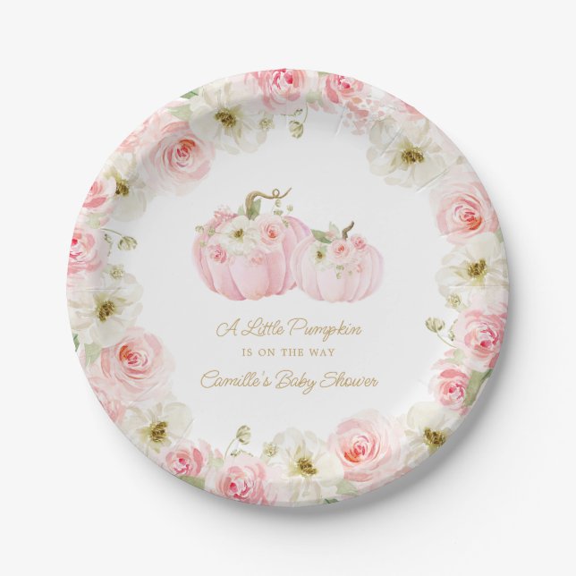 Assiettes En Carton Plaques de papier Baby shower Citrouille rose (Devant)