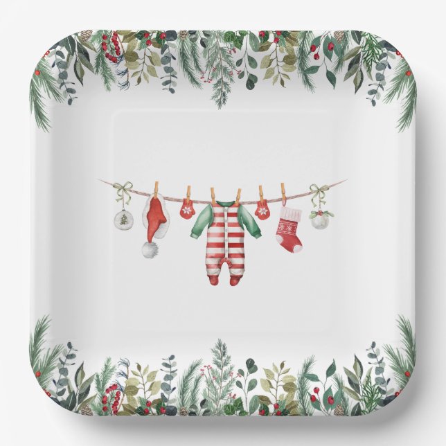 Assiettes En Carton Plaques de papier Baby shower d'hiver (Recto)