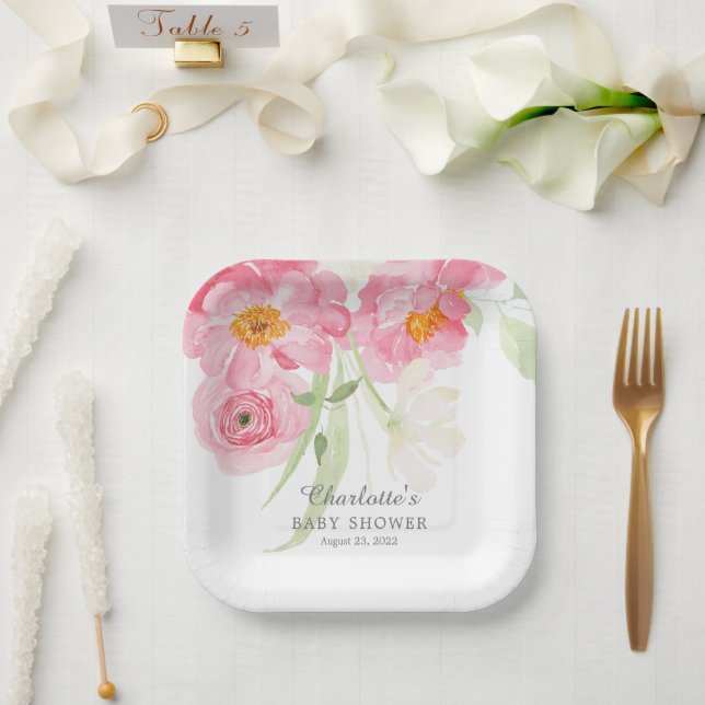 Assiettes En Carton Plaques de papier Baby shower florales (Mariage)
