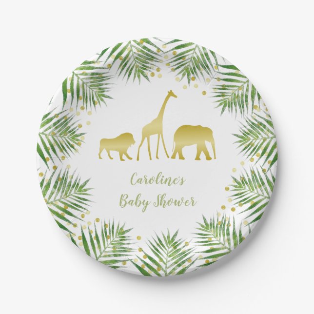 Assiettes En Carton Plaques de papier Baby shower Gold Safari (Devant)