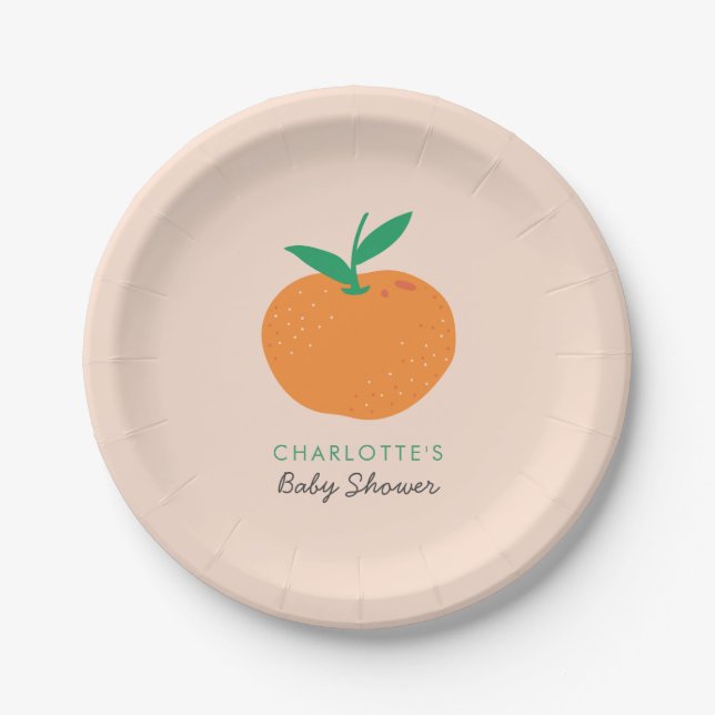 Assiettes En Carton Plaques de papier Baby shower orange Little Cutie (Devant)