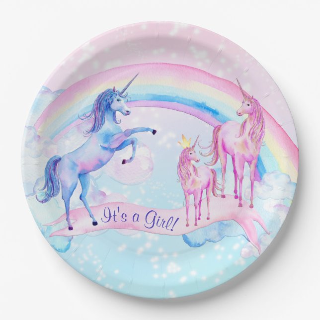 Assiettes En Carton Plaques de papier Baby shower Pastel Unicorn (Devant)