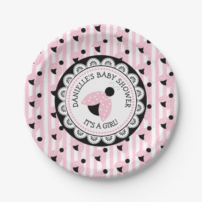 Assiettes En Carton Plaques de papier Baby shower rose Ladybug (Devant)