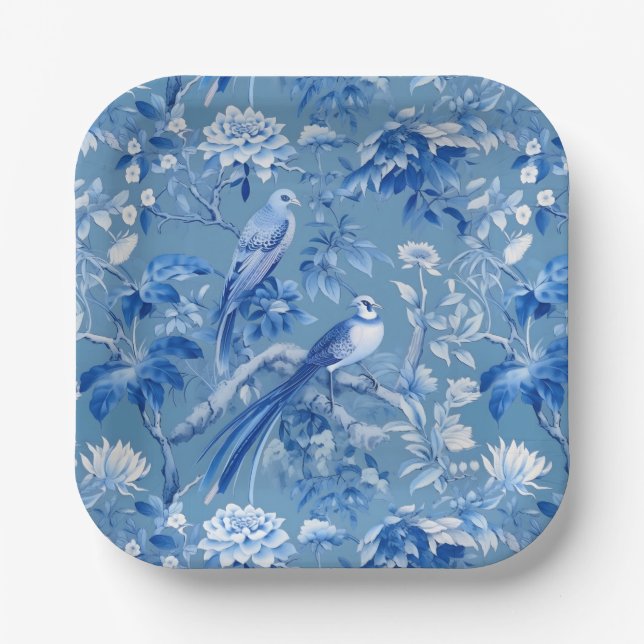 Assiettes En Carton Plaques de papier bleu Chinoiserie (Recto)
