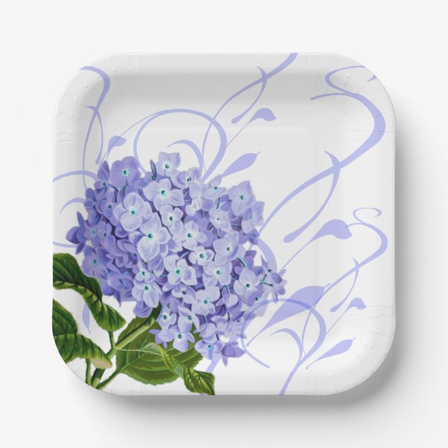 Assiettes En Carton Plaques de papier bleu Hydrangea (Recto)