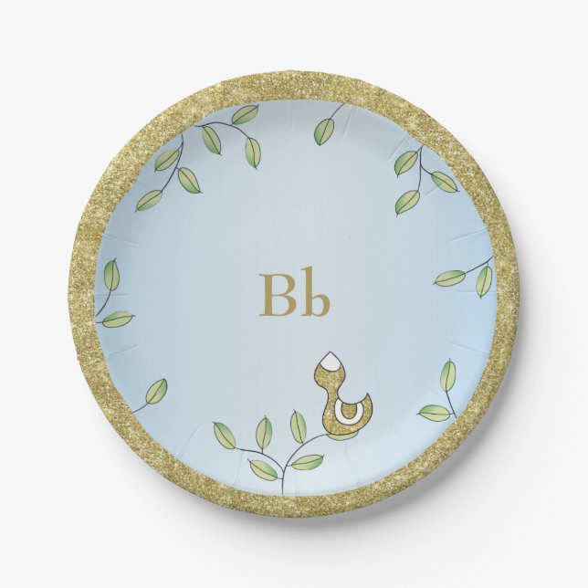 Assiettes En Carton Plaques de papier Bleu "Oiseaux d'or" (Devant)