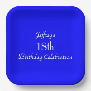 Assiettes En Carton Plaques de papier bleu vif, 18e anniversaire