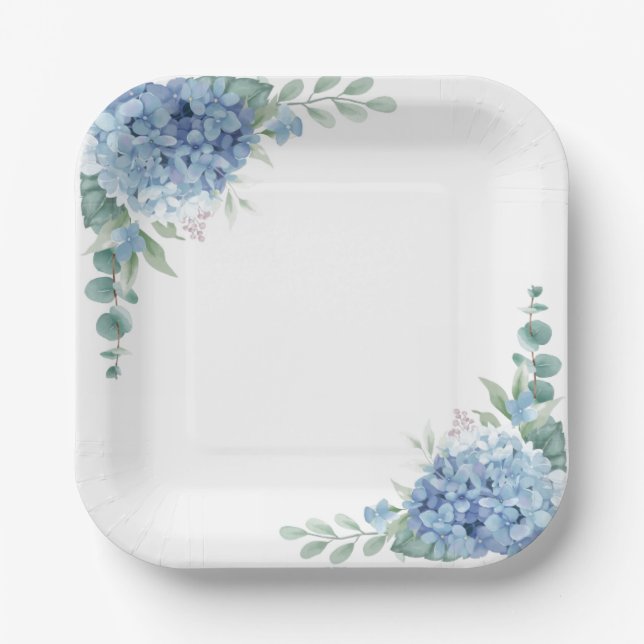 Assiettes En Carton Plaques de papier Blue Hydrangeas (Recto)