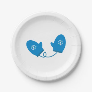 Assiettes En Carton Plaques de papier Blue Winter Mittens