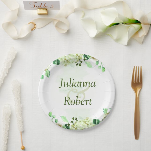 Assiettes En Carton Plaques de papier botanique vert (Mariage)