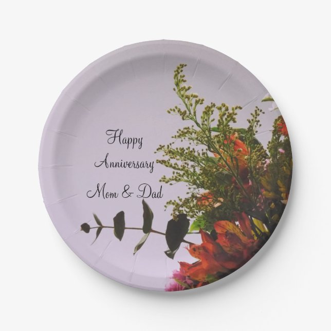 Assiettes En Carton Plaques de papier Bouquet Anniversaire (Devant)
