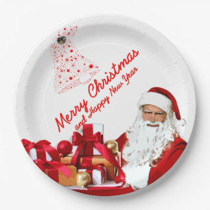 Assiettes En Carton Plaques de papier cadeau père Noël 9"