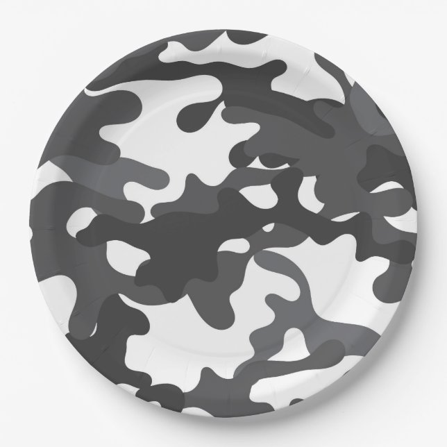 Assiettes En Carton Plaques de papier camouflage blanc et gris (Devant)