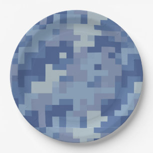 Assiettes En Carton Plaques de papier camouflage numérique bleu