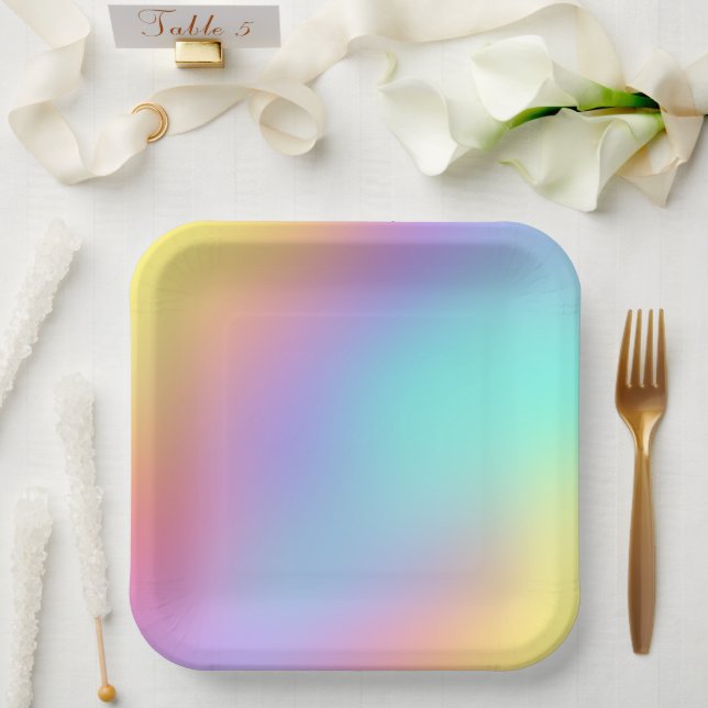 Assiettes En Carton Plaques de papier Carré Gradient Pastel (Mariage)