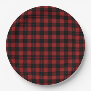 Assiettes En Carton Plaques de papier-chèque rouge noir