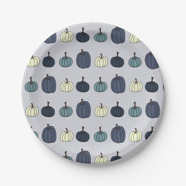 Assiettes En Carton Plaques de papier Citrouille bleu (Devant)