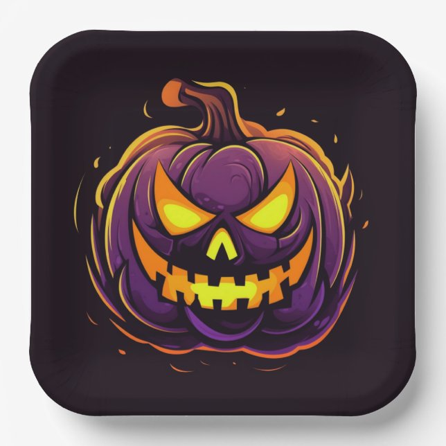 Assiettes En Carton Plaques de papier Citrouille Halloween (Recto)