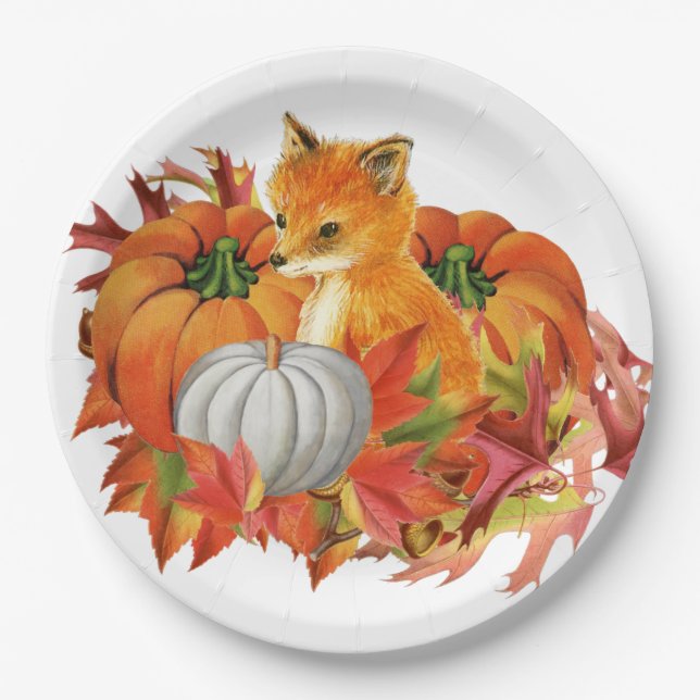 Assiettes En Carton Plaques de papier Citrouille Renard d'automne (Devant)