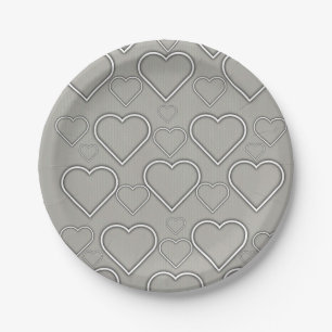 Assiettes En Carton Plaques de papier, coeur gris et blanc
