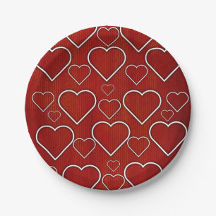 Assiettes En Carton Plaques de papier, Coeurs rouge et blanc