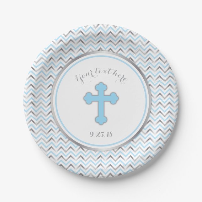 Assiettes En Carton Plaques de papier croisé bleu et argent (Devant)