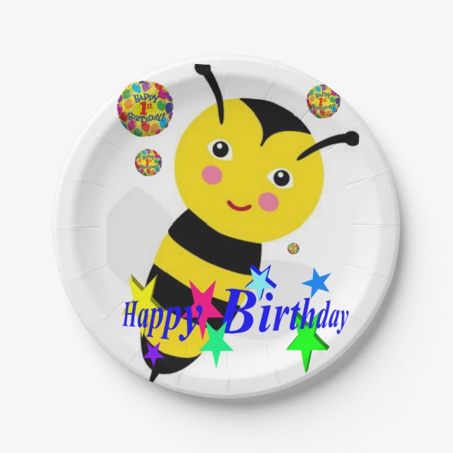 Assiettes En Carton Plaques de papier d'anniversaire, Bumblebee (Devant)