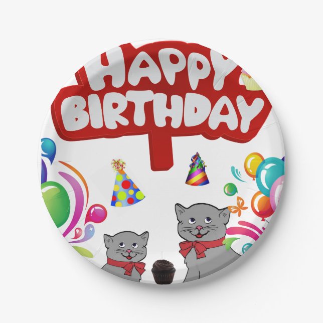 Assiettes En Carton Plaques de papier d'anniversaire, Chats (Devant)