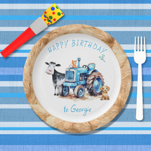 Assiettes En Carton Plaques de papier d'anniversaire de la ferme Blue