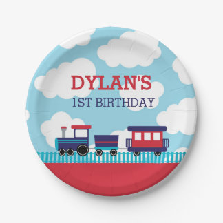 Assiettes En Carton Plaques de papier d'anniversaire de train (Marine 