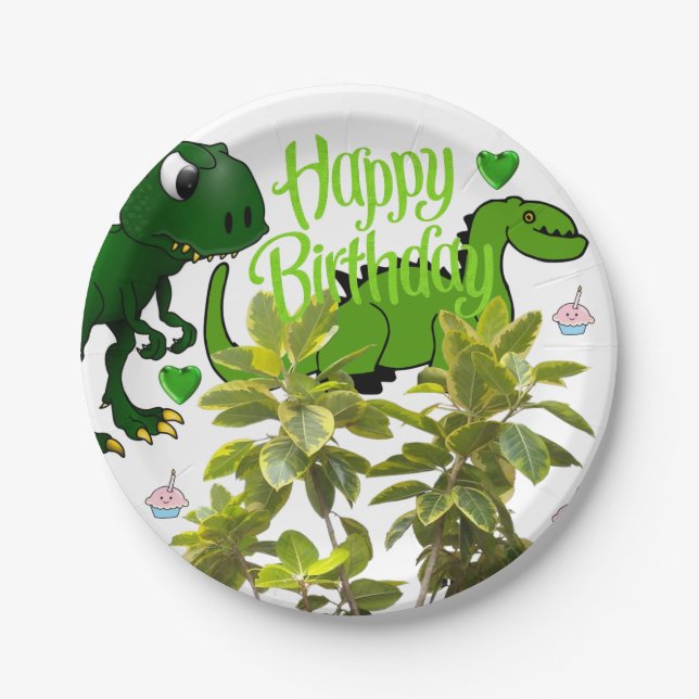Assiettes En Carton Plaques de papier d'anniversaire, Dinosaur (Devant)