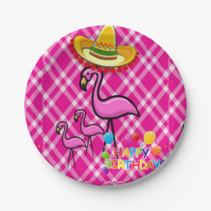 Assiettes En Carton Plaques de papier d'anniversaire, Flamant rose