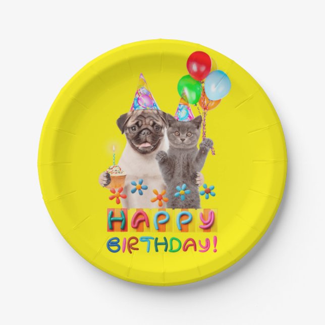 Assiettes En Carton Plaques de papier d'anniversaire joyeux, Plaque de (Devant)