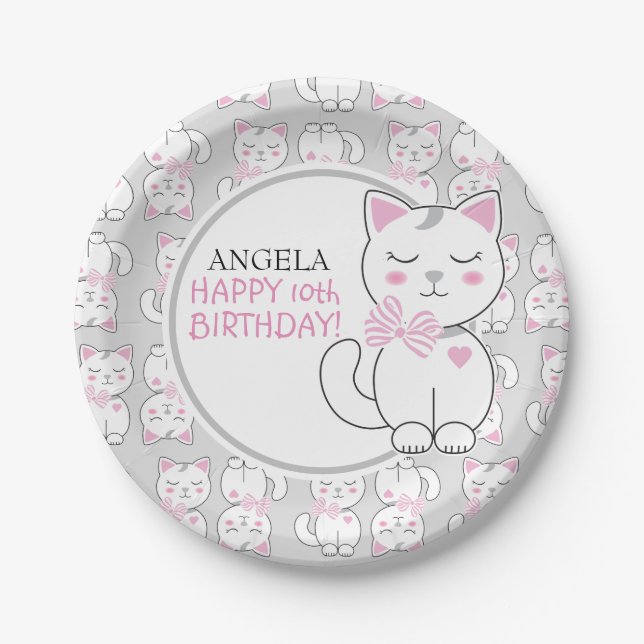 Assiettes En Carton Plaques de papier d'anniversaire Motif de chats (Devant)