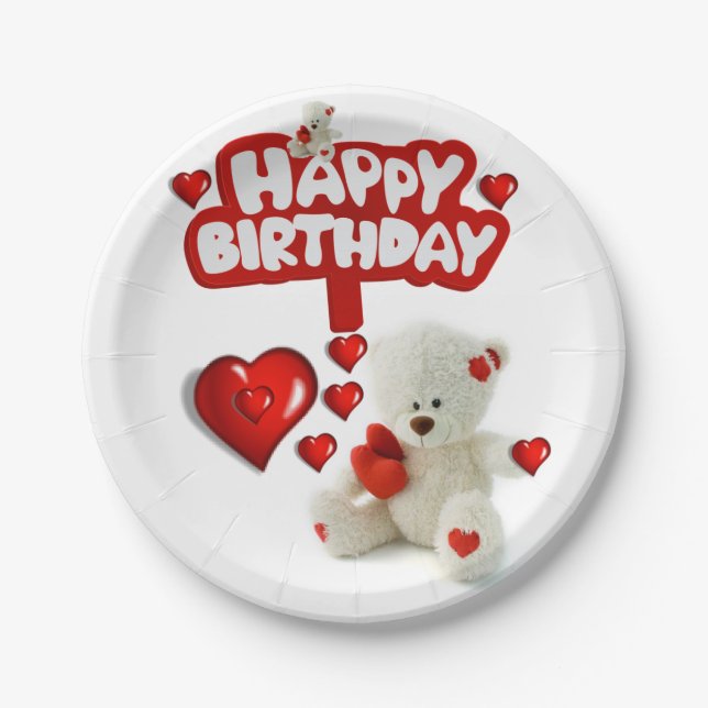 Assiettes En Carton Plaques de papier d'anniversaire, Ours en peluche  (Devant)