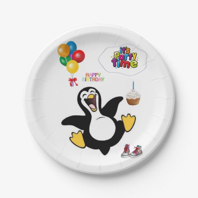 Assiettes En Carton Plaques de papier d'anniversaire, Pingouin (Devant)
