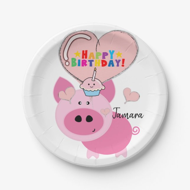 Assiettes En Carton Plaques de papier d'anniversaire, porc (Devant)